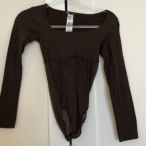 ZARA corset mesh long sleeve bodysuit